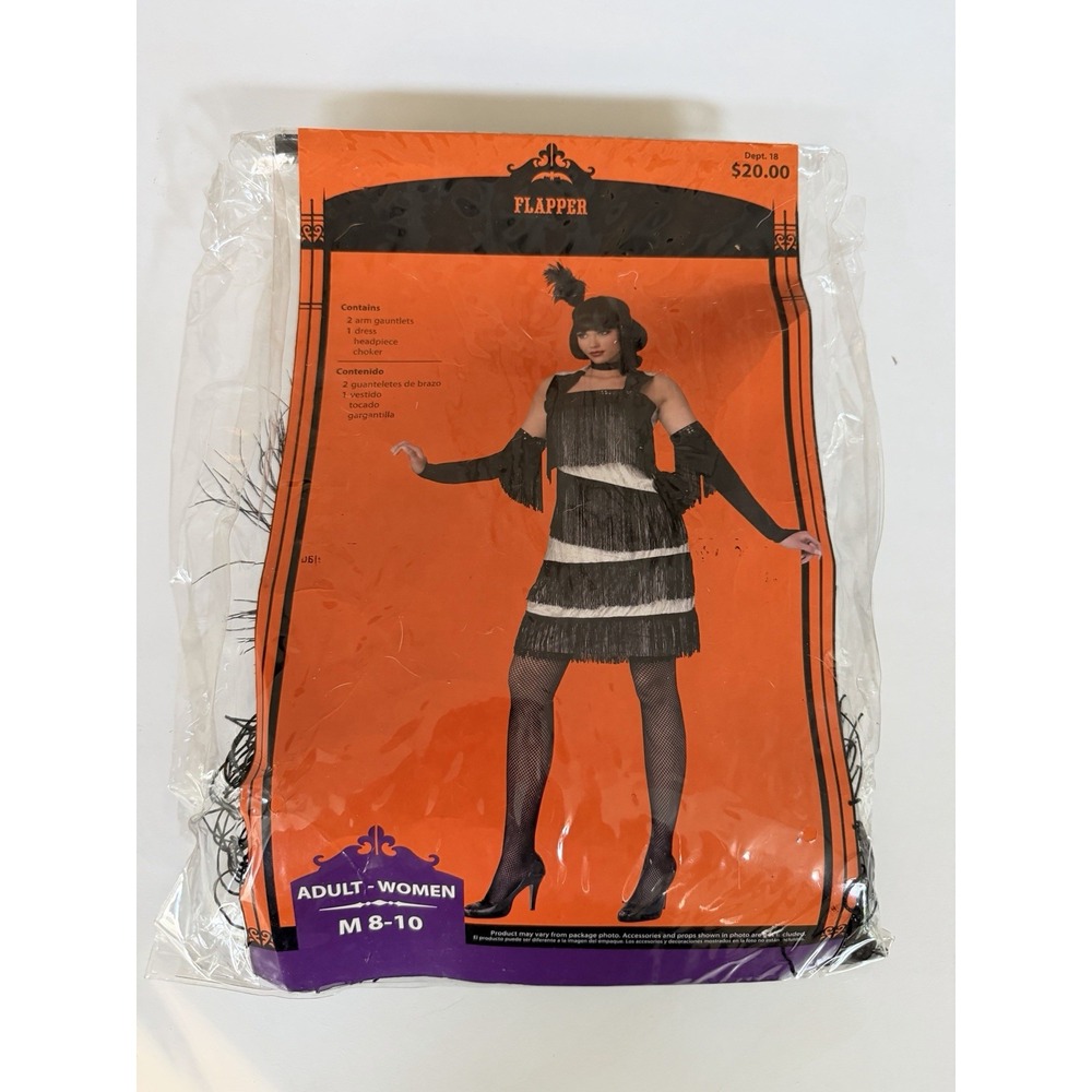 Women's Flapper Costume Medium 8-10 1920s Fringe Dress 2009 New in Package. 5336
